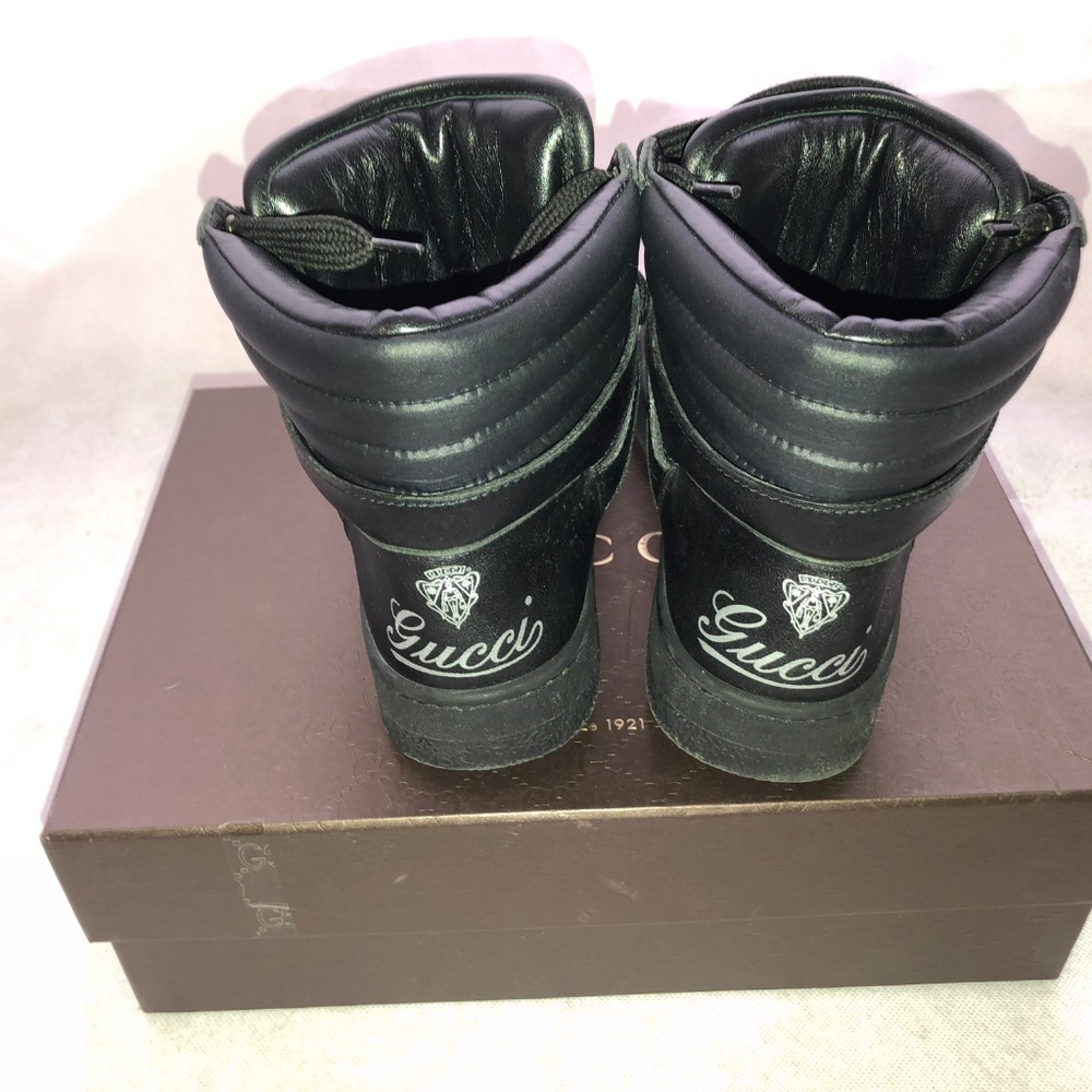 GUCCI Black  Nylon Leather Lace Up High Top